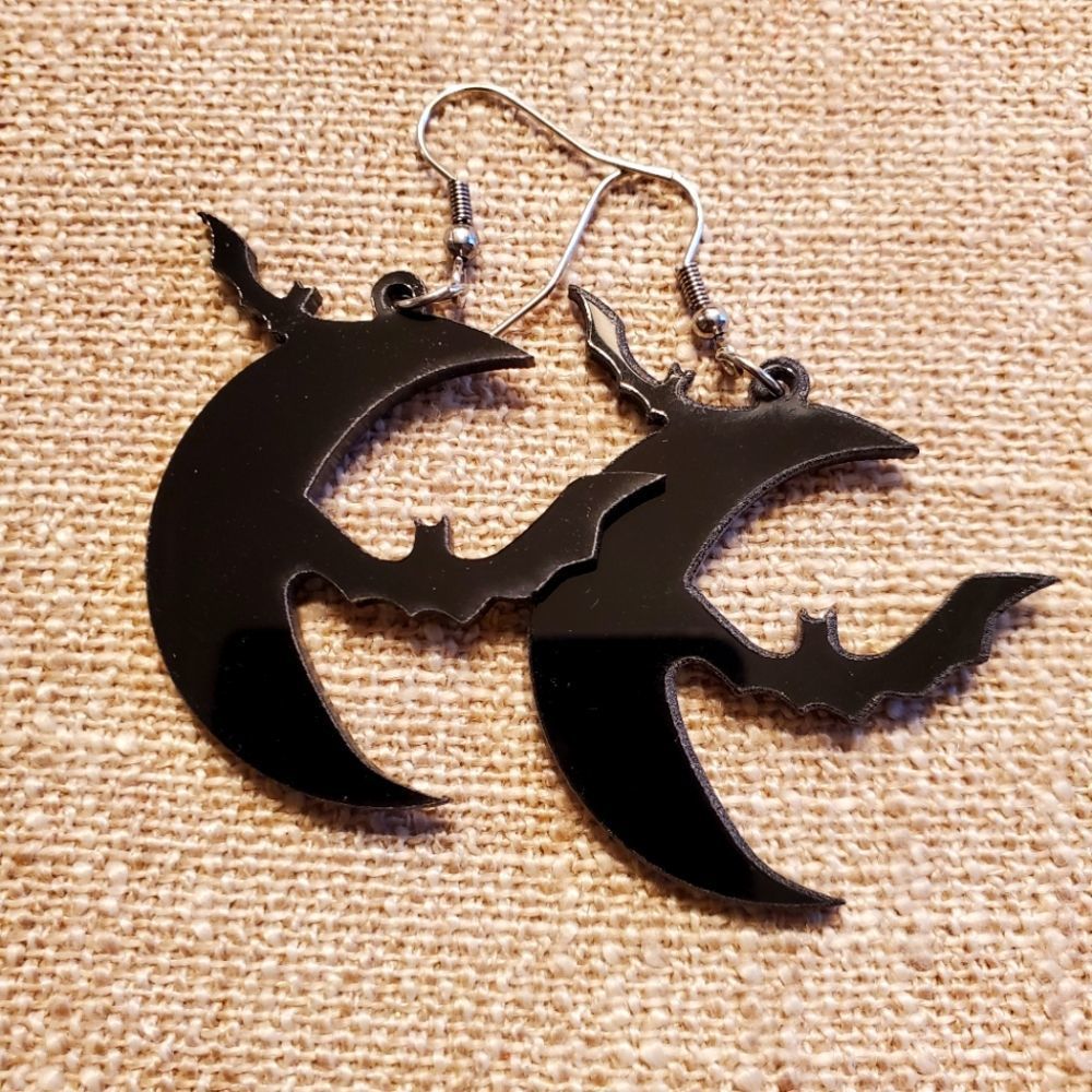 Moon Bats Halloween dangling earrings